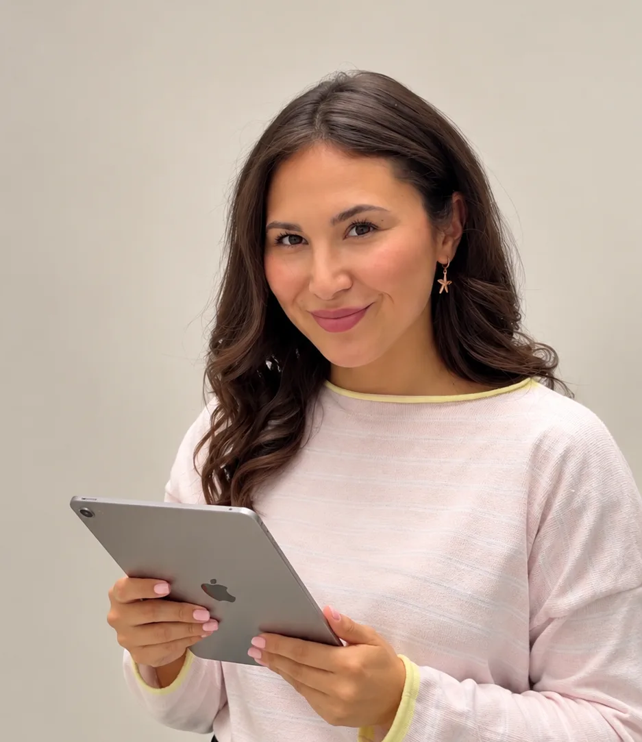 Jess Gonzalez with a tablet